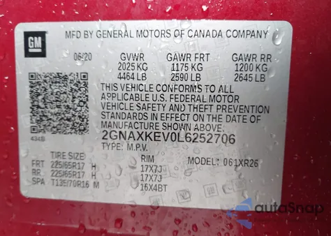 2020 Chevrolet Equinox Fwd Lt 1.5L Turbo from USA, damaged, VIN 2GNAXKEV0L6252706